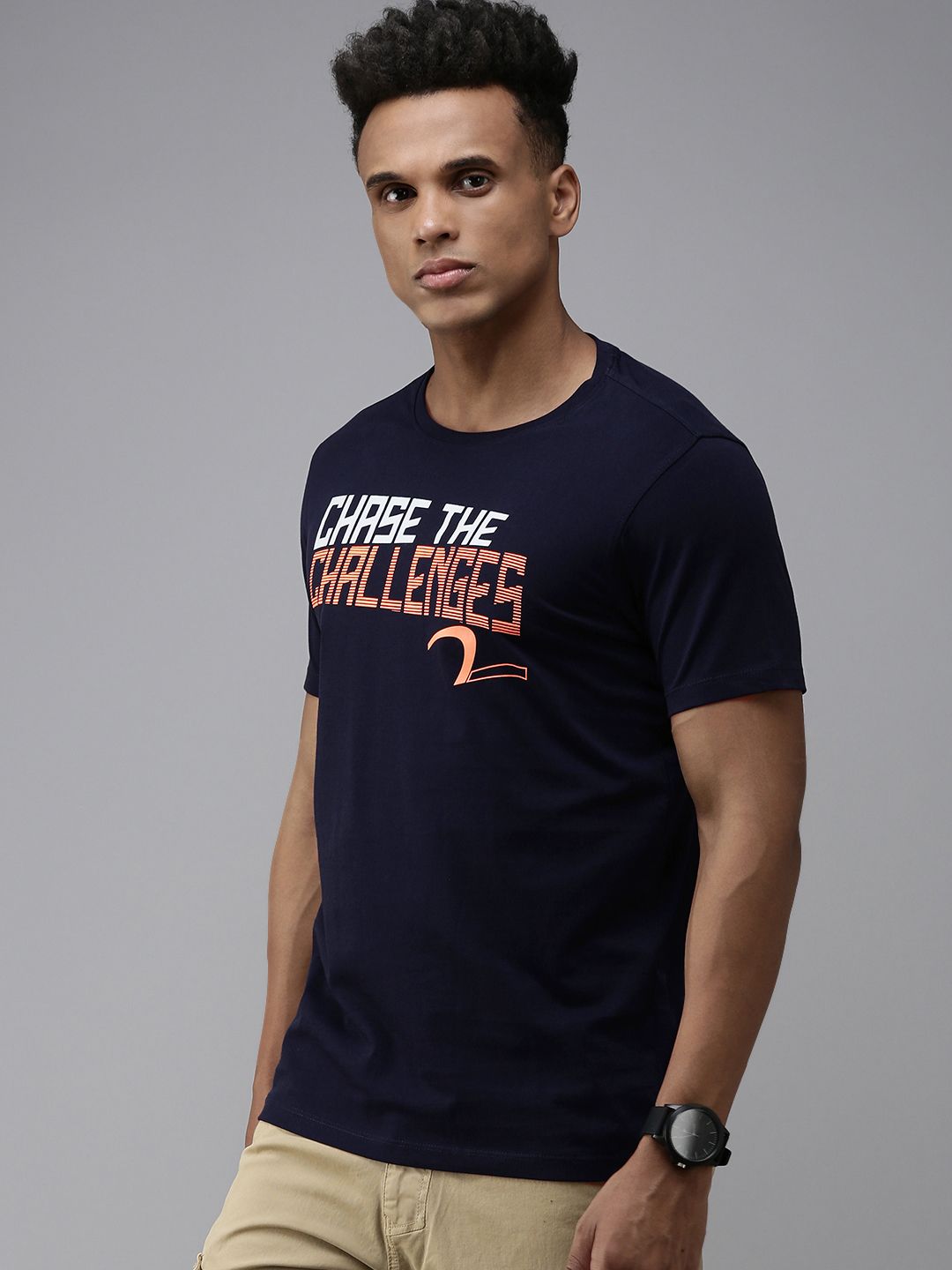 SPYKAR Typography Print Round Neck Knitted Pure Cotton Slim Fit T-shirt