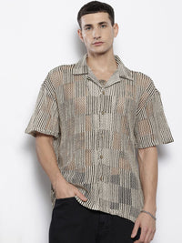 The Indian Garage Co Men Textured Open Weave Knitted Relaxed Fit Shirt