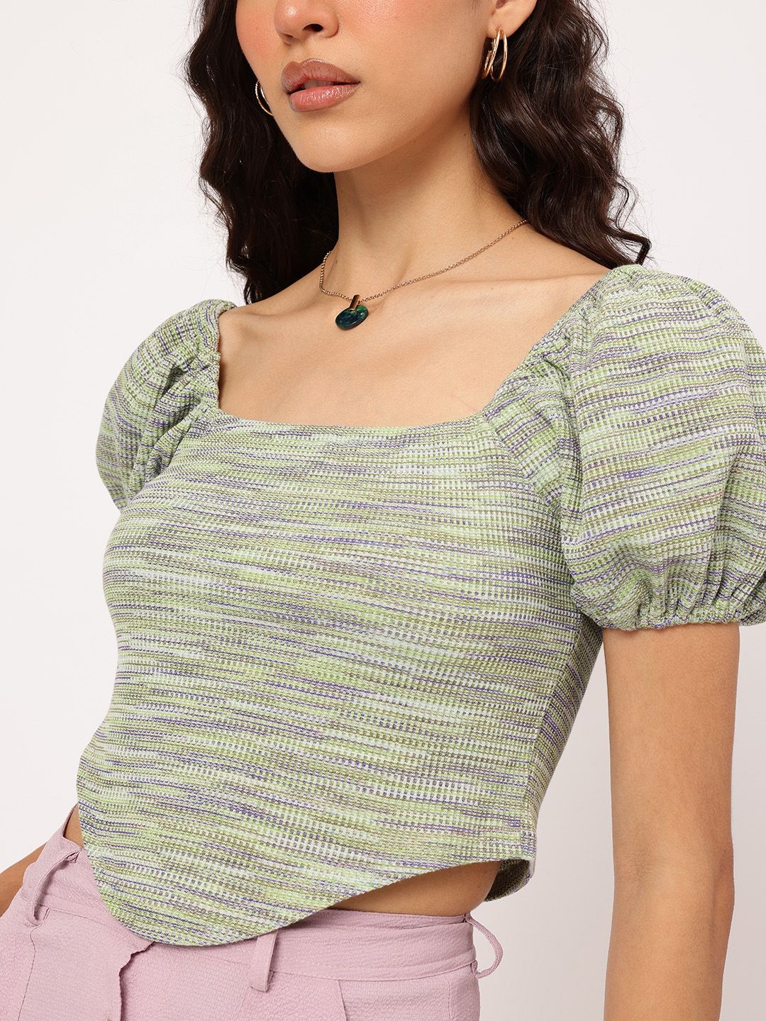DressBerry Minimalist Muse Textured Knit Smocked Crop Top