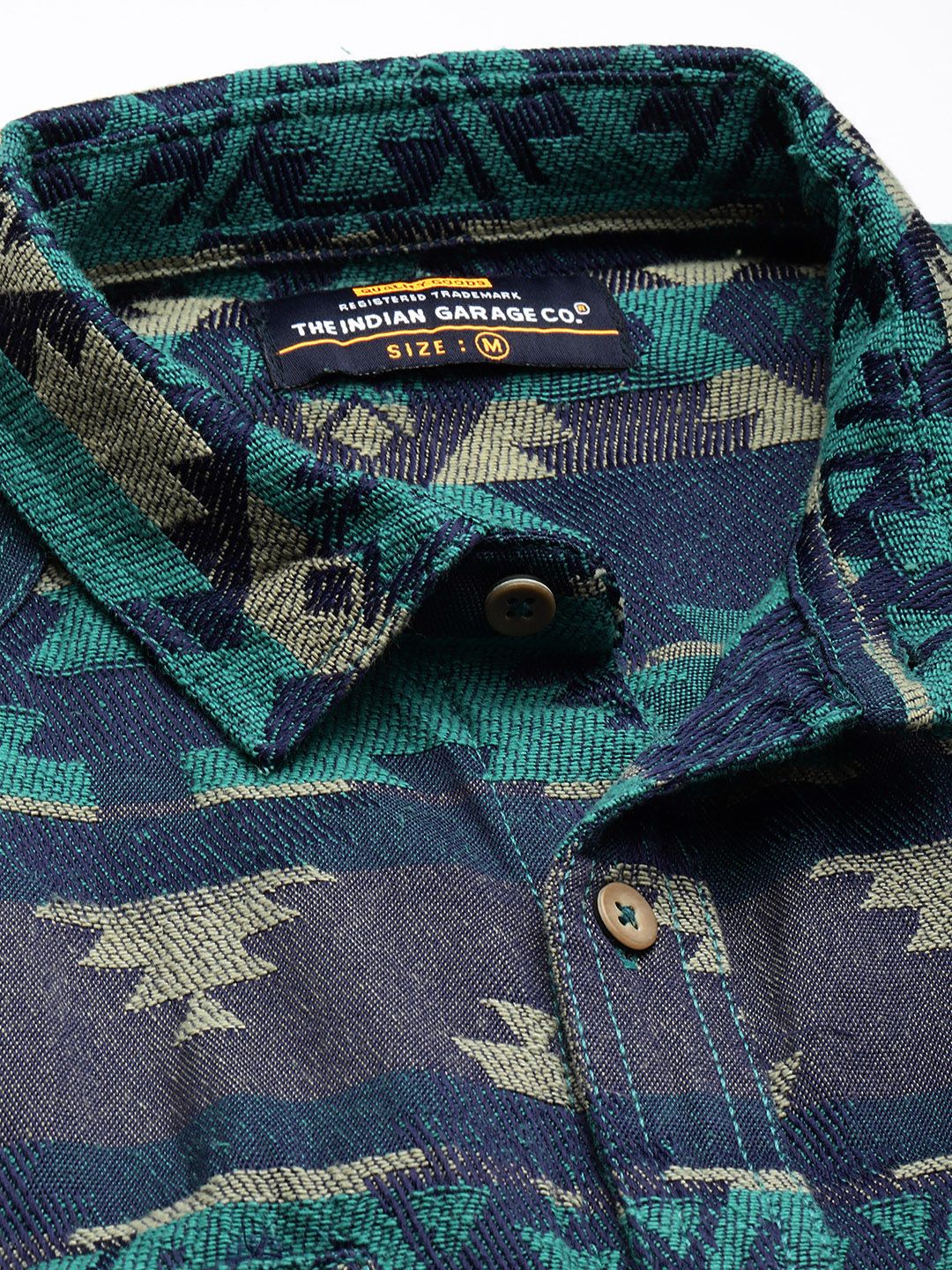 The Indian Garage Co Self Design Geometric Jacquard Relaxed Fit Shirt