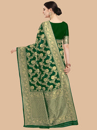 KALINI Green & Gold-Toned Woven Design Silk Blend Banarasi Saree