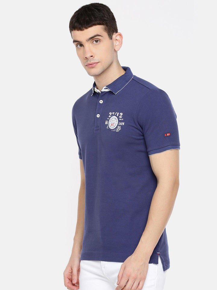 Being Human Clothing Men Blue Solid Polo Collar Pure Cotton T-shirt