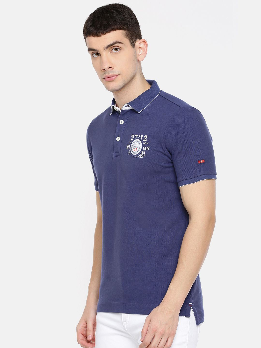 Being Human Clothing Men Blue Solid Polo Collar Pure Cotton T-shirt