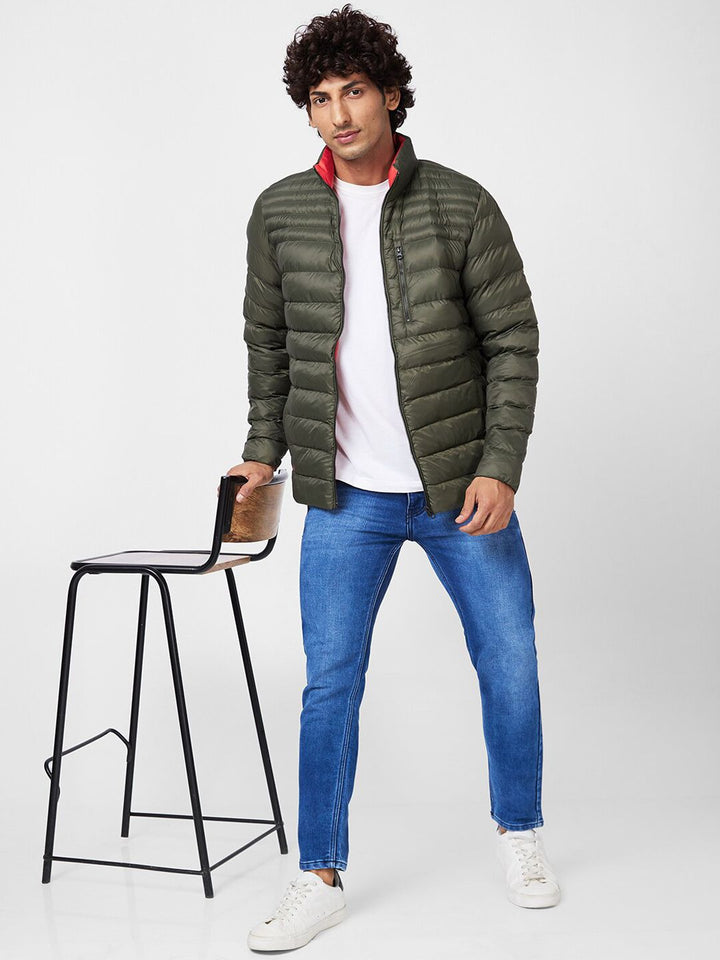 SPYKAR Zip Detail Mock Collar Puffer Jacket