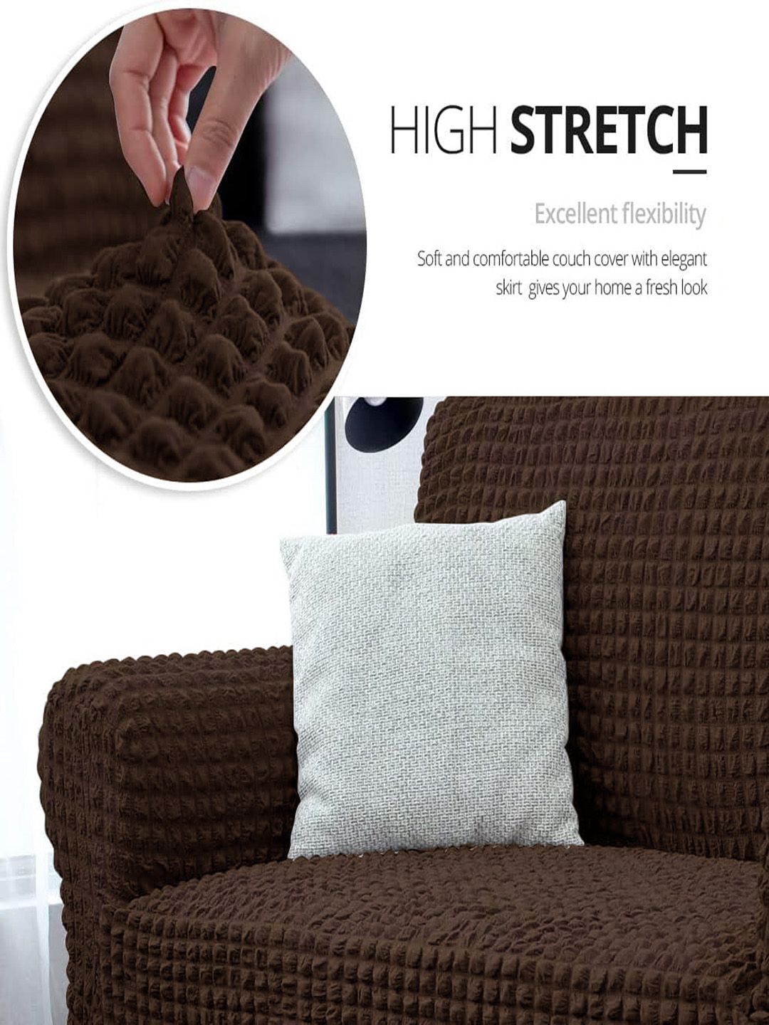 Cortina Brown Sarung Sofa 1 Tempat Duduk Boleh Renggang dengan Skirt