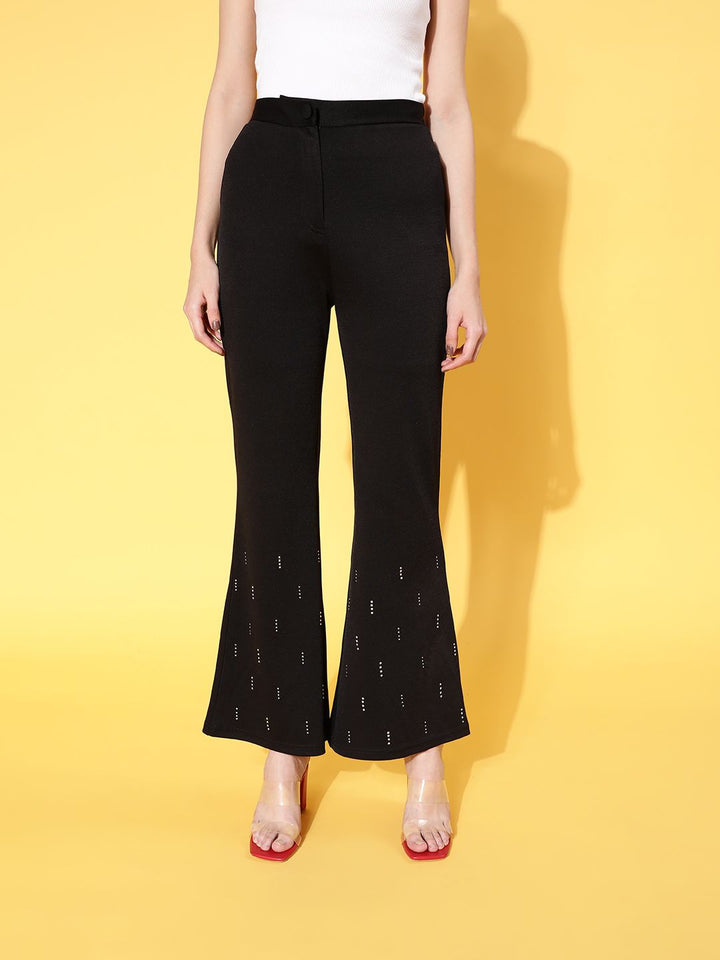 SASSAFRAS Women Black Solid Sequined Detail Trousers
