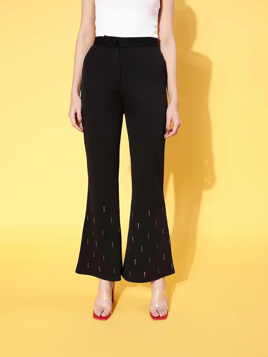 SASSAFRAS Women Black Solid Sequined Detail Trousers