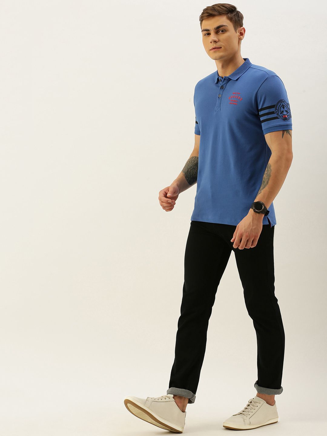 Being Human Men Blue Printed Polo Collar T-shirt