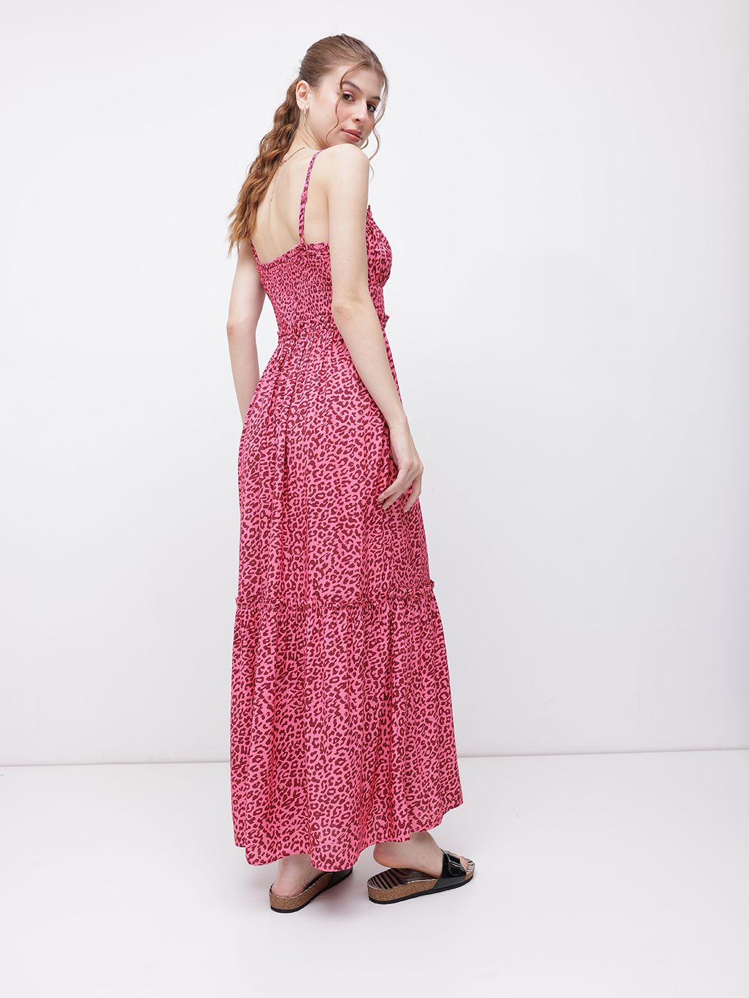 DressBerry Old World Glamour Animal Print Smocked Maxi Dress