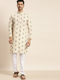 Anug by SOJANYA Men Cream-Coloured & Grey Woven Design Kurta