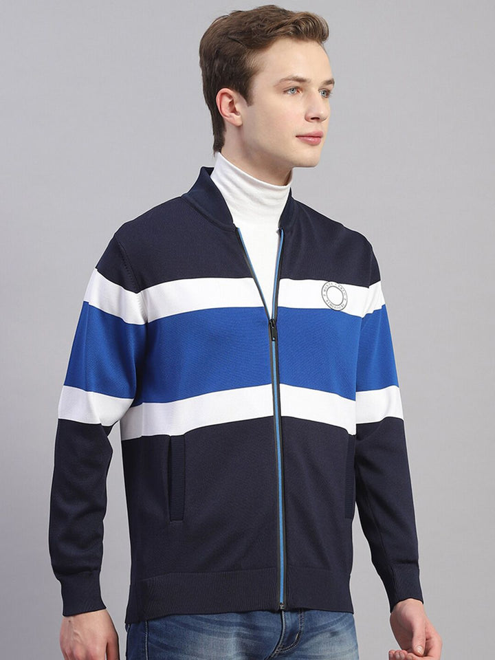 Monte Carlo Striped Stand Collar Cardigan Sweater