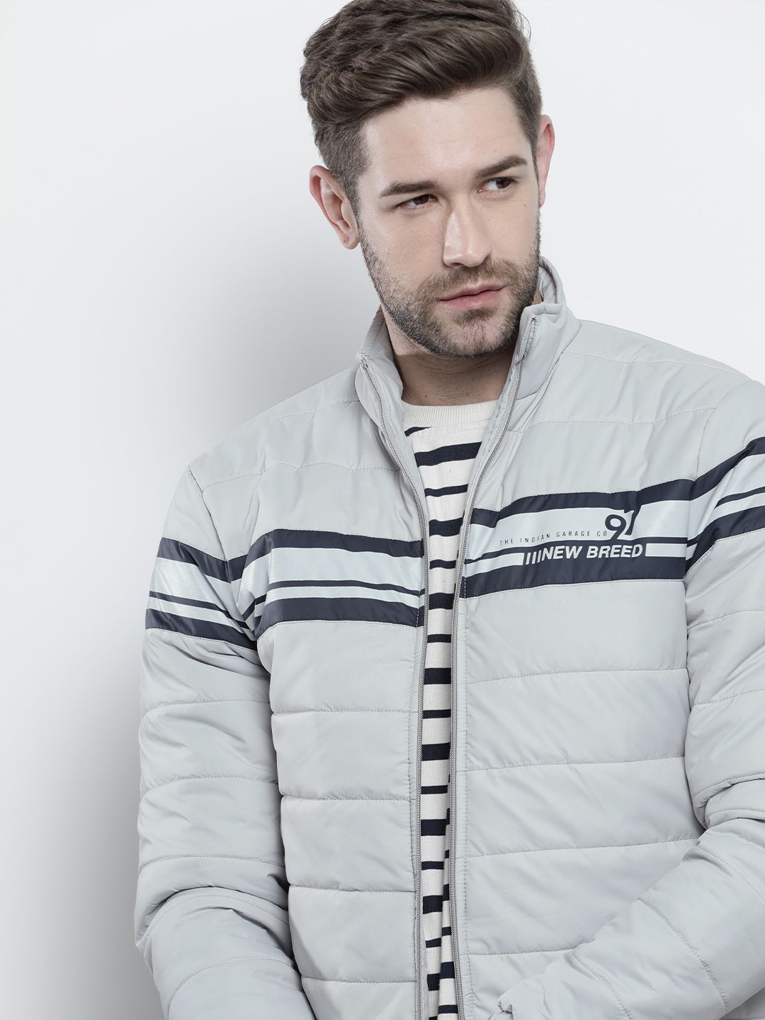 The Indian Garage Co Men Zip-Front Slim Fit Bomber Jacket