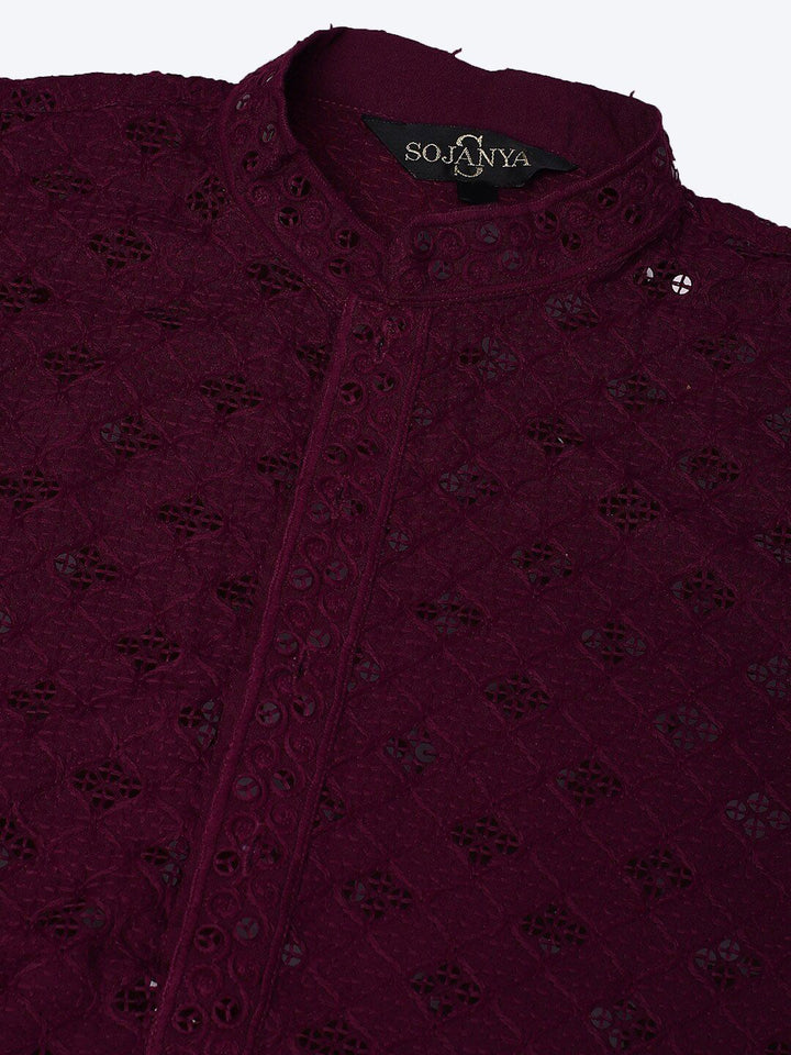 SOJANYA Embellished Mandarin Collar Pure Cotton Kurta
