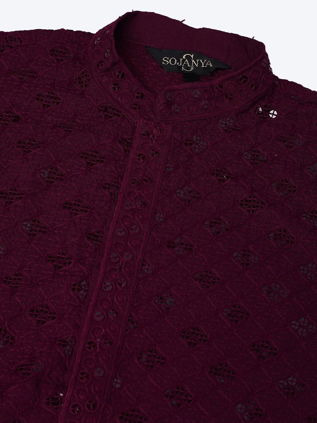 SOJANYA Embellished Mandarin Collar Pure Cotton Kurta