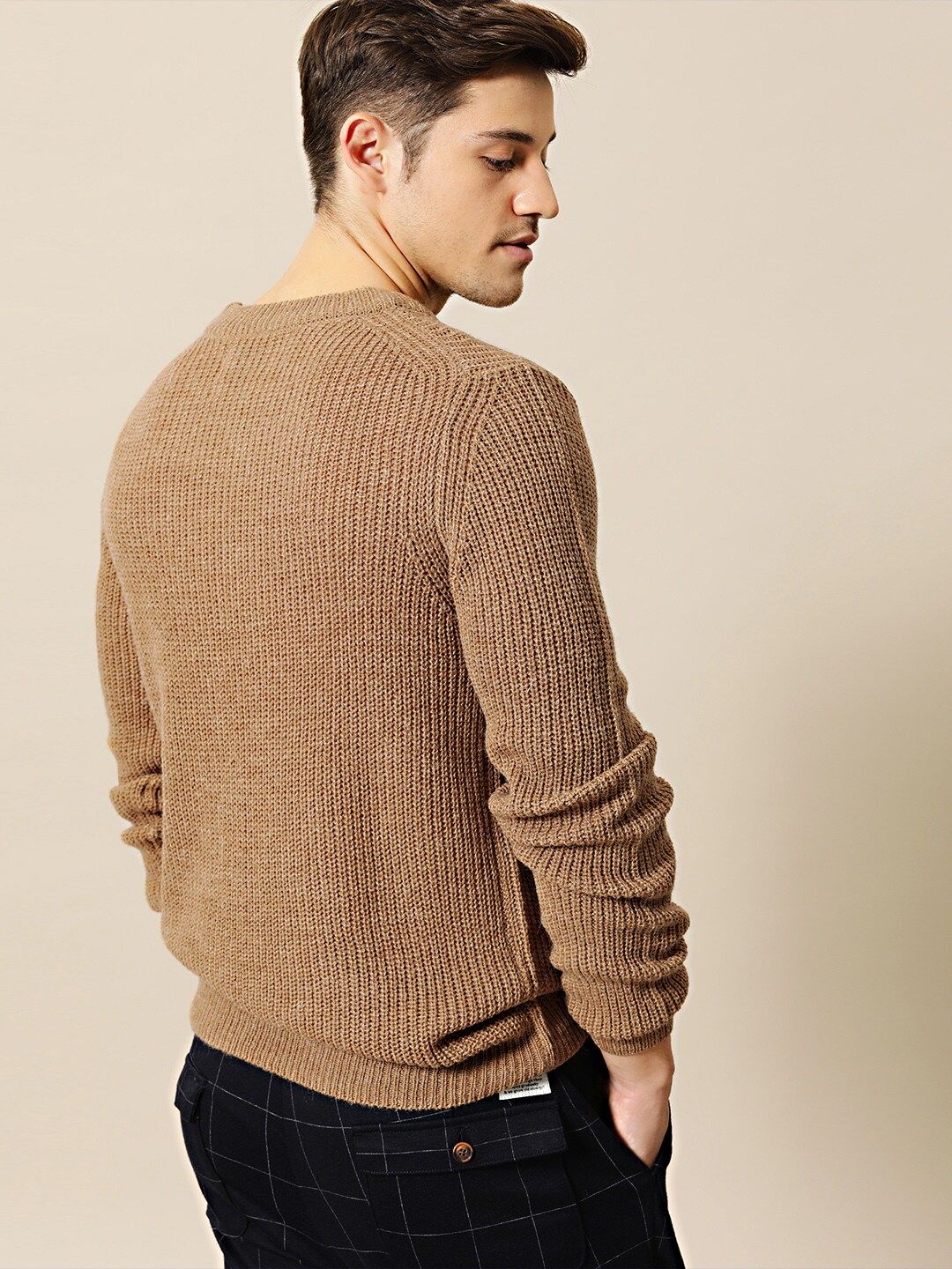 Mr Bowerbird Men Beige Tailored Fit Solid Pullover