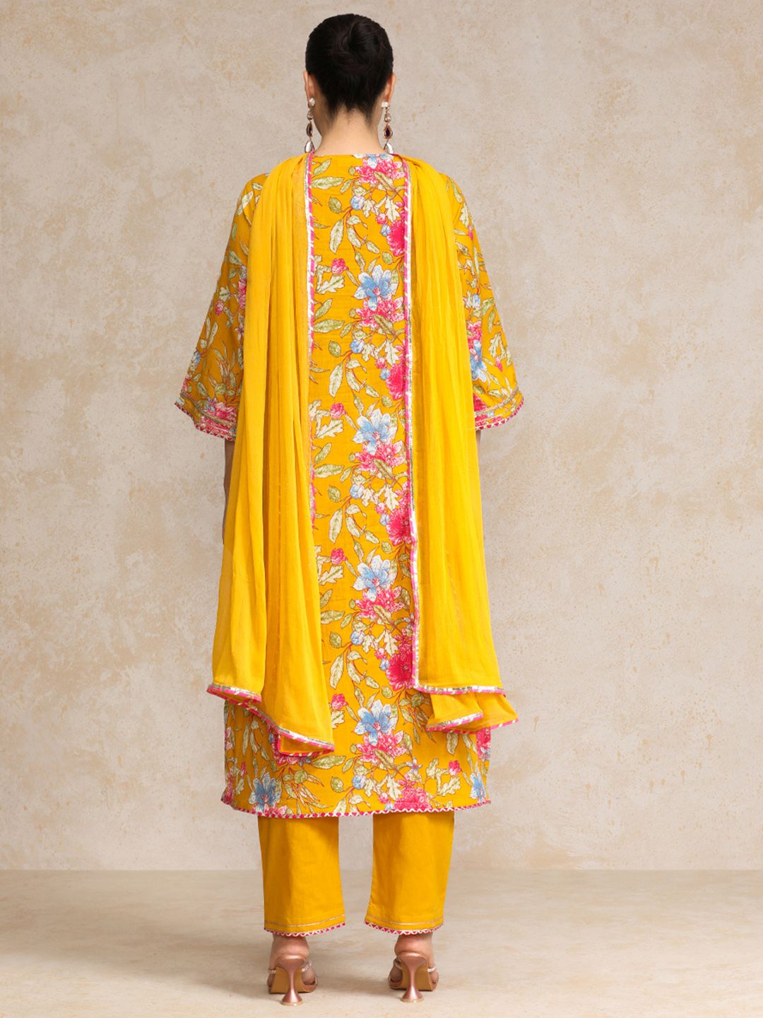 Varanga Women Ethnic Motifs Printed Regular Beads and Stones Pure Cotton Kurta with Trousers & With Dupatta