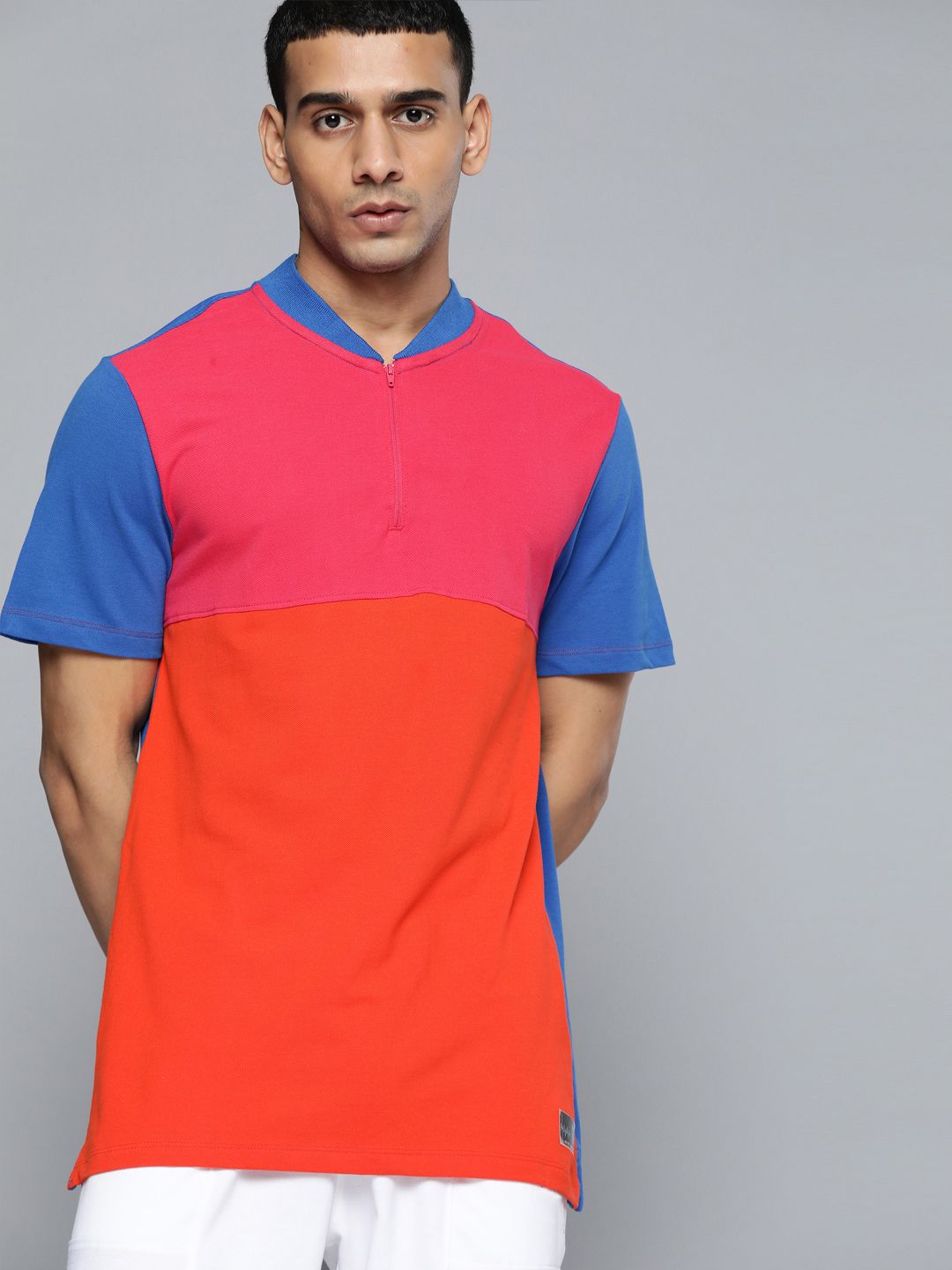 HRX By Hrithik Roshan Lifestyle Men Strong Blue Cotton Bio-Wash Colourblock T-shirts