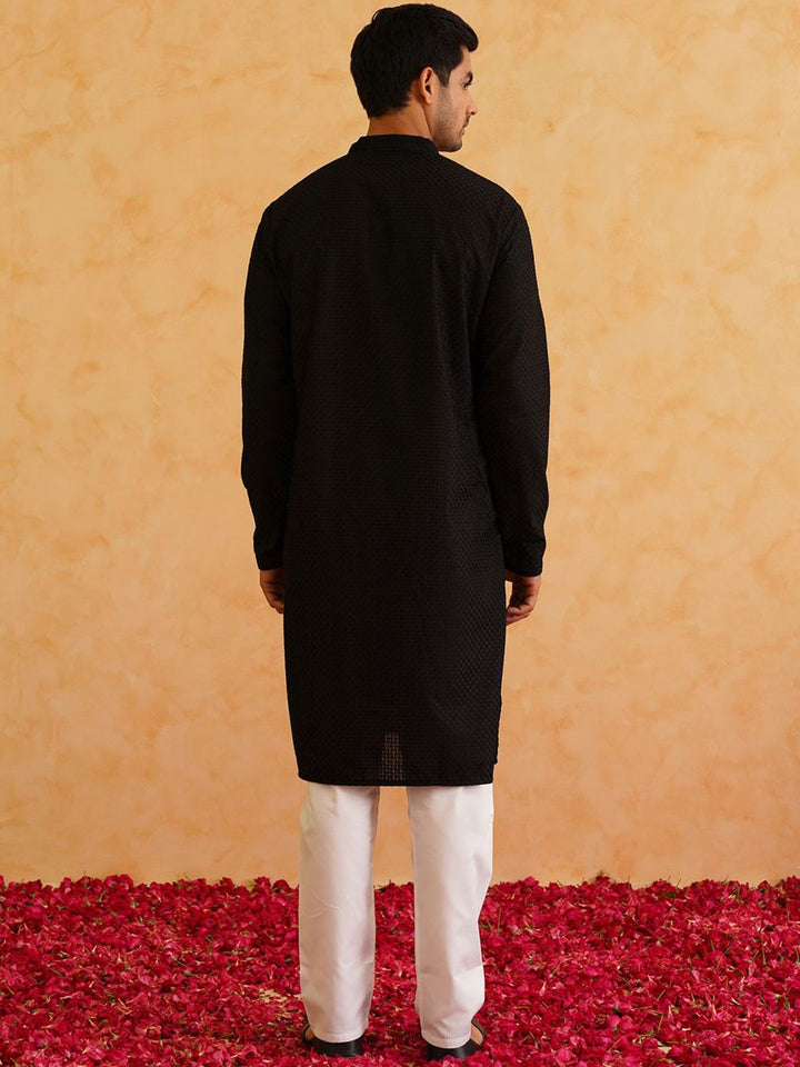 SOJANYA Checked Self Design Mandarin Collar Pure Cotton Kurta With Pyjamas