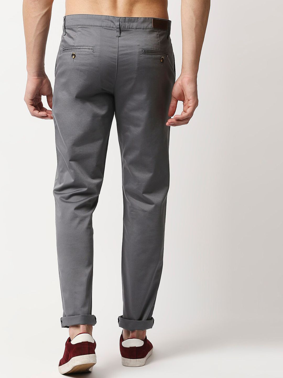 Thomas Scott Men Grey Slim Fit Easy Wash RegularChinos Trousers