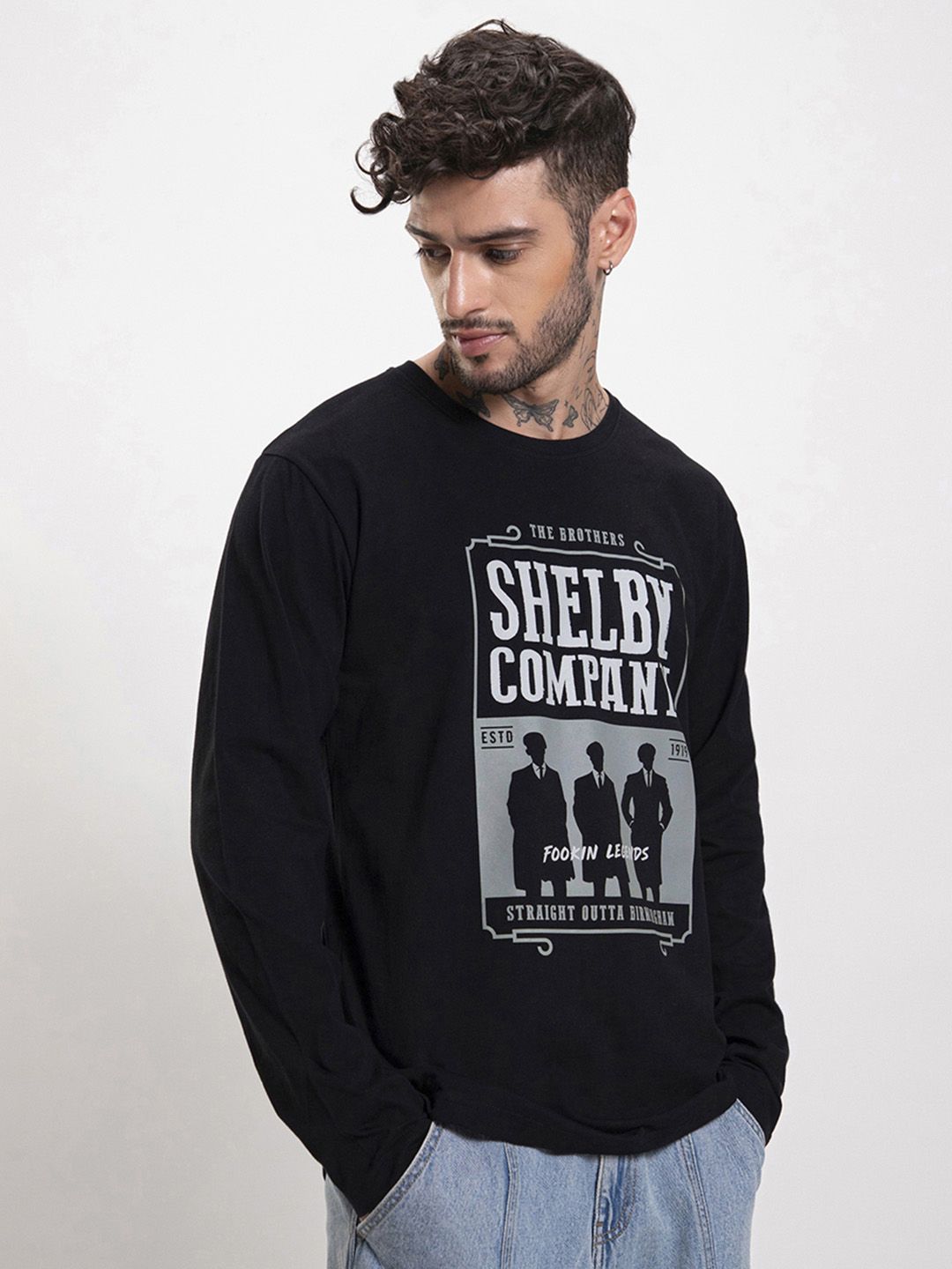 Bewakoof Men Black Printed Pure Cotton T-shirt