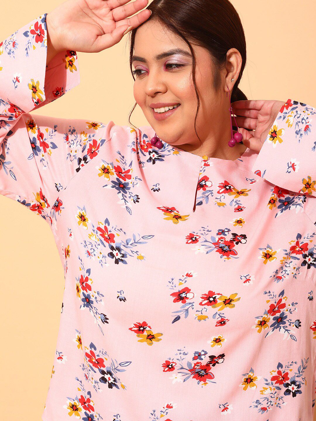 CURVY STREET Plus Size Floral Printed Crepe Top