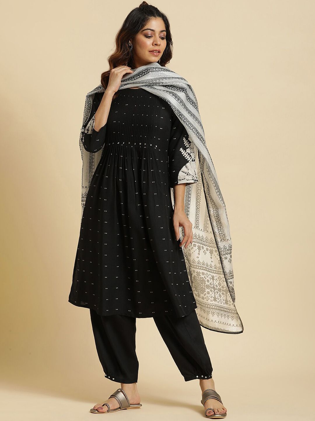 W Geometric Printed Sequinned A Line Kurta