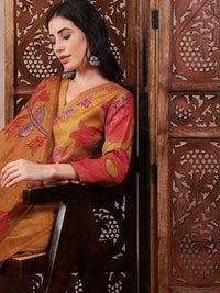 KALINI Floral Printed Mirror Work Straight Kurta with Trouser And Dupatta