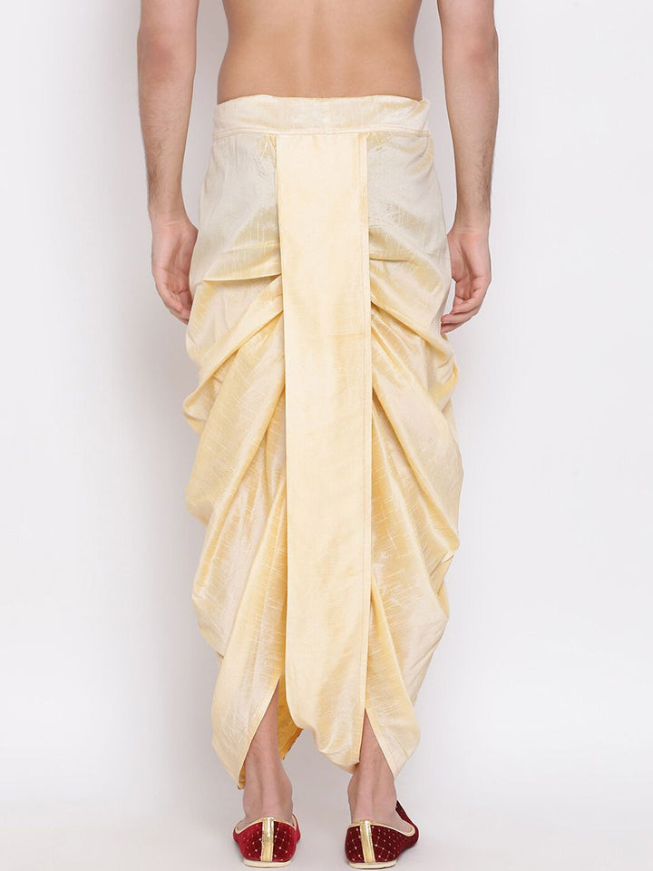 VASTRAMAY Men Beige & Gold-Coloured Embroidered Silk Dhoti