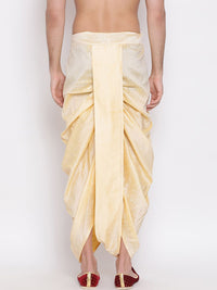 VASTRAMAY Men Beige & Gold-Coloured Embroidered Silk Dhoti