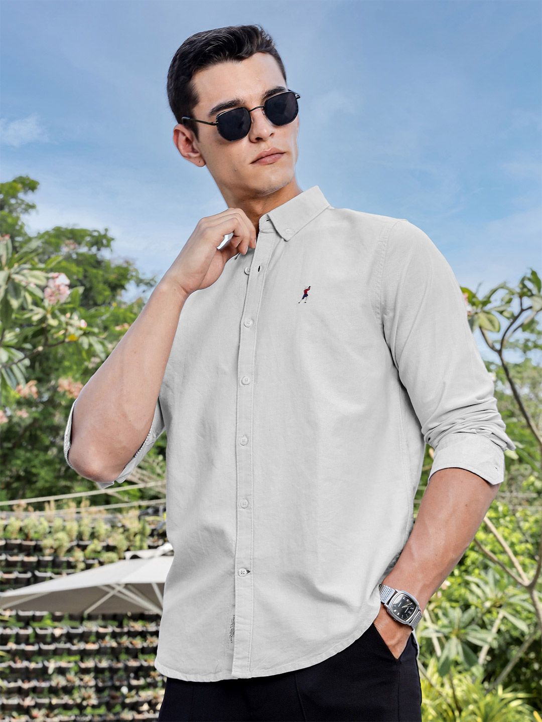 Thomas Scott Men Premium Fit Button-Down Collar Solid Cotton Casual Shirt