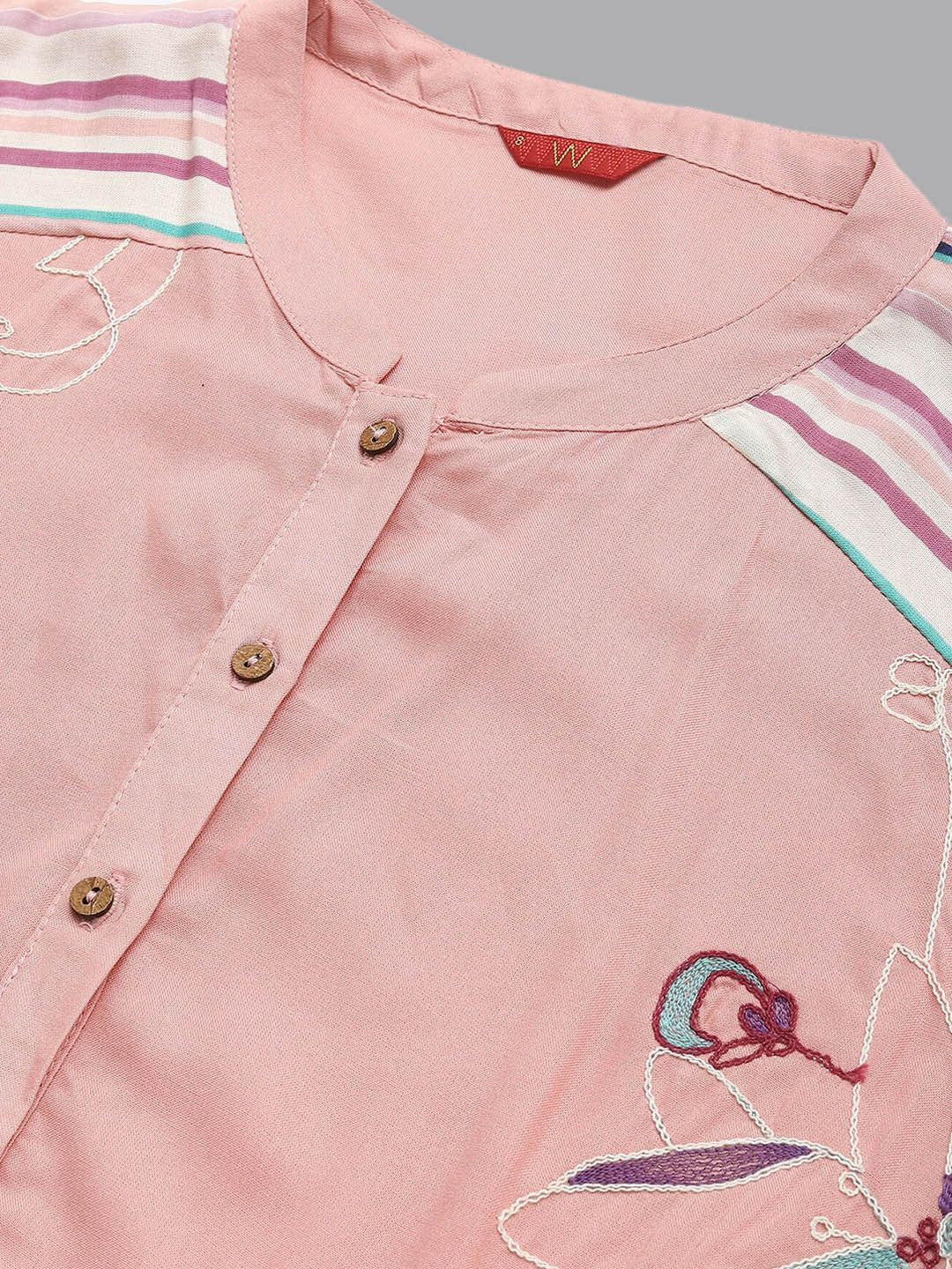 W Women Pink & Blue Striped Kurta