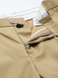 DENNISON Men Beige Smart Tapered Fit Pleated Trousers