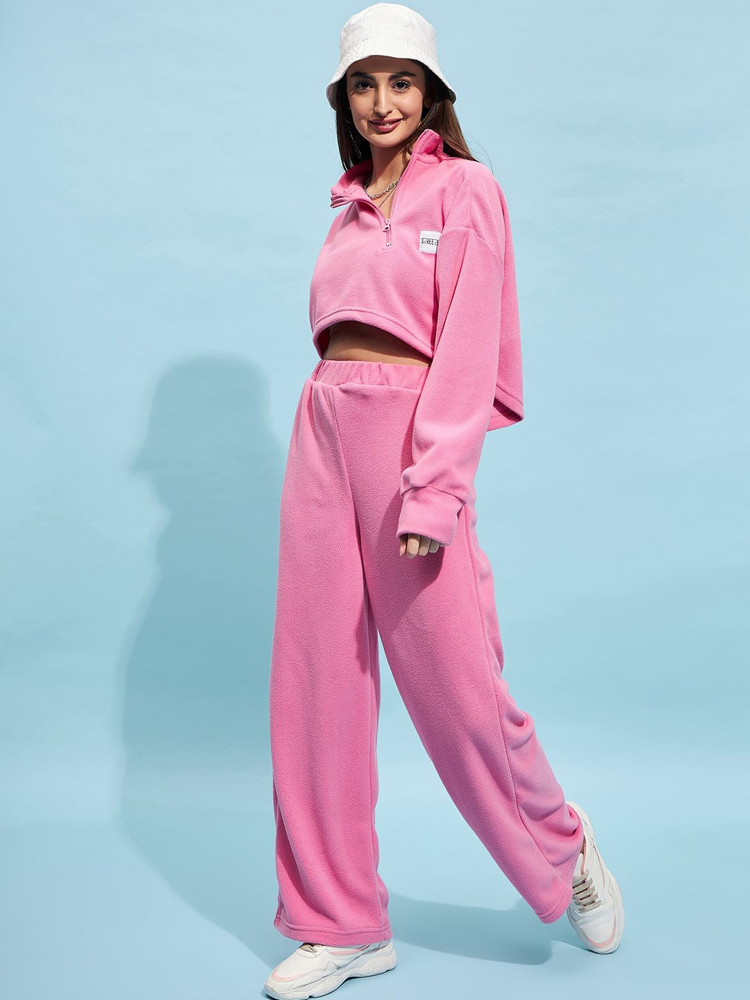 STREET 9 Pink Mock Collar Crop Sweatshirt