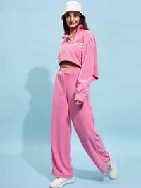 STREET 9 Pink Mock Collar Crop Sweatshirt