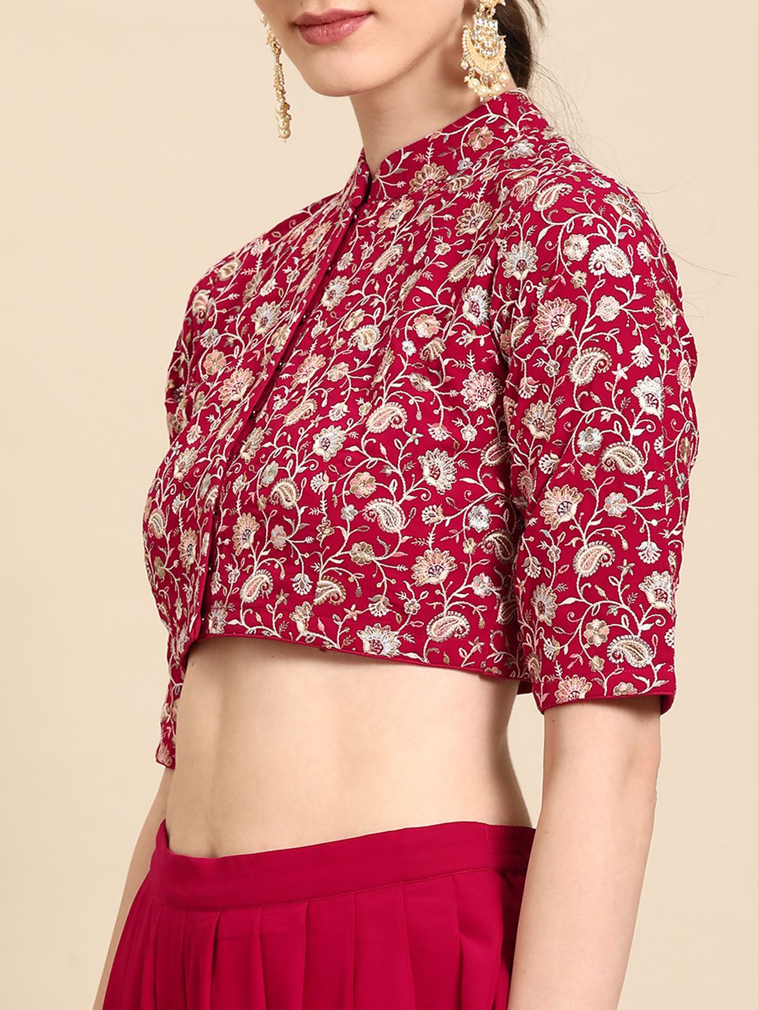 Libas Pure Georgette Ruffled Detail Dhoti Saree with Stitched Blouse