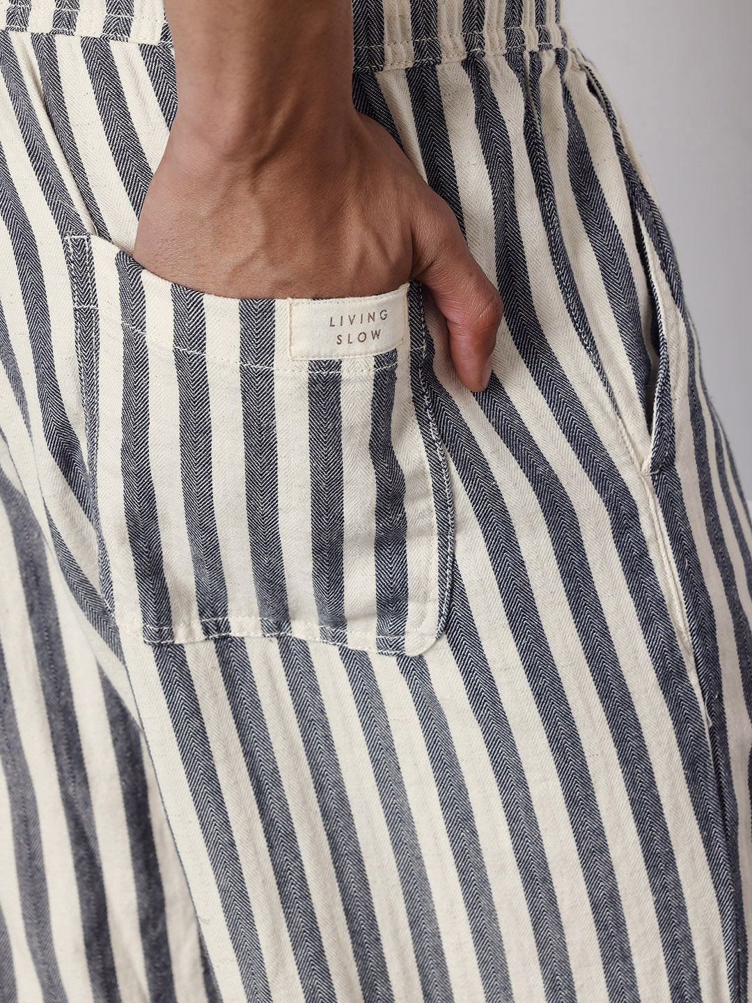 ether Zen Men Striped Cotton Linen Chinos Trousers