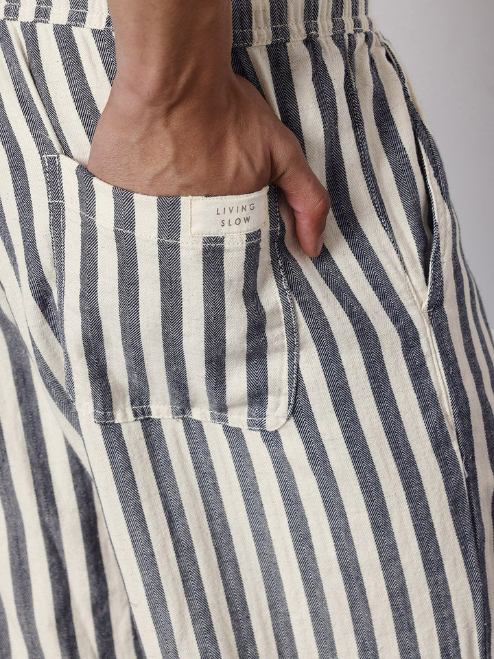 ether Zen Men Striped Cotton Linen Chinos Trousers