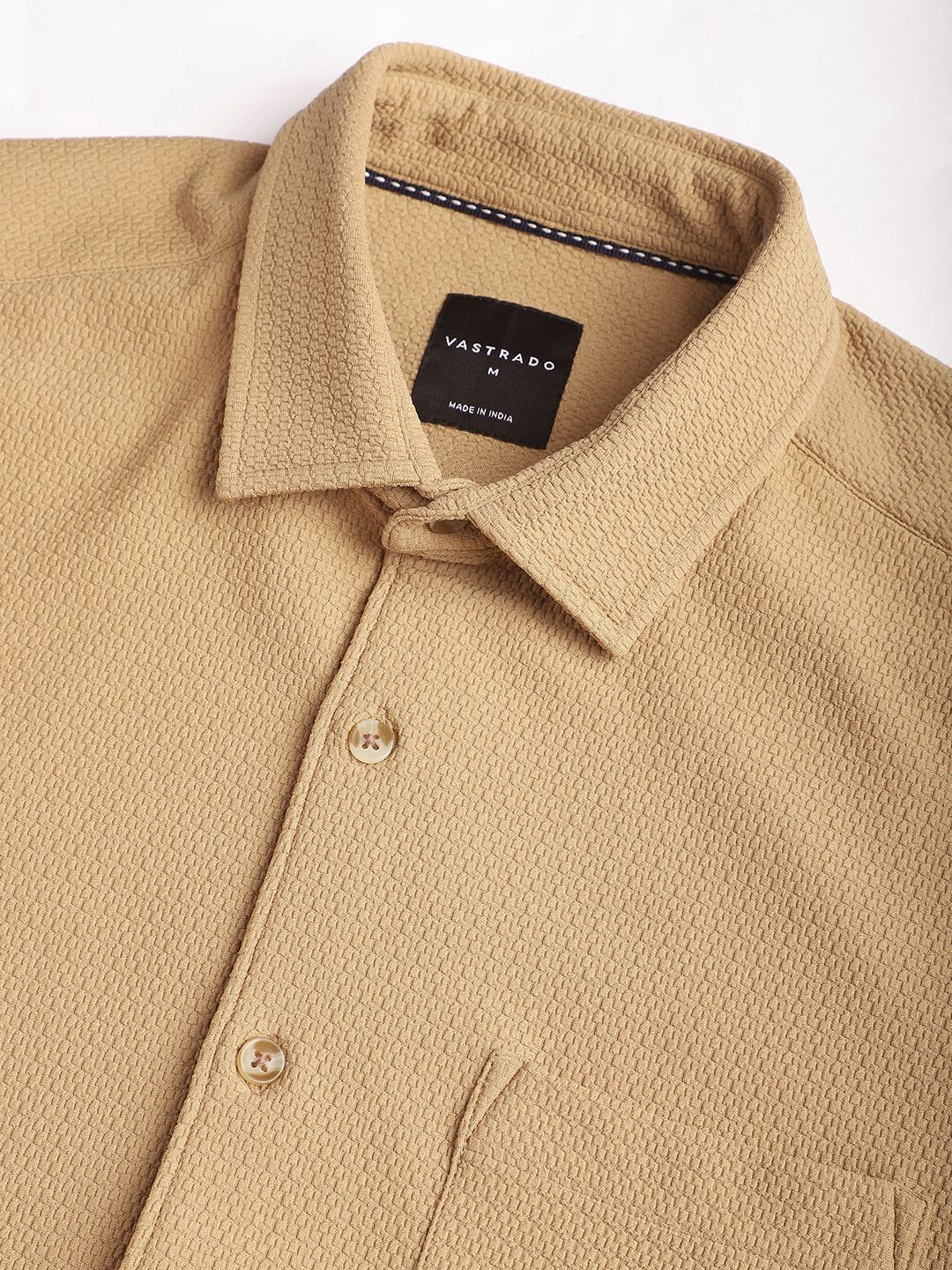 VASTRADO Men Classic Cutaway Collar Textured Casual Shirt