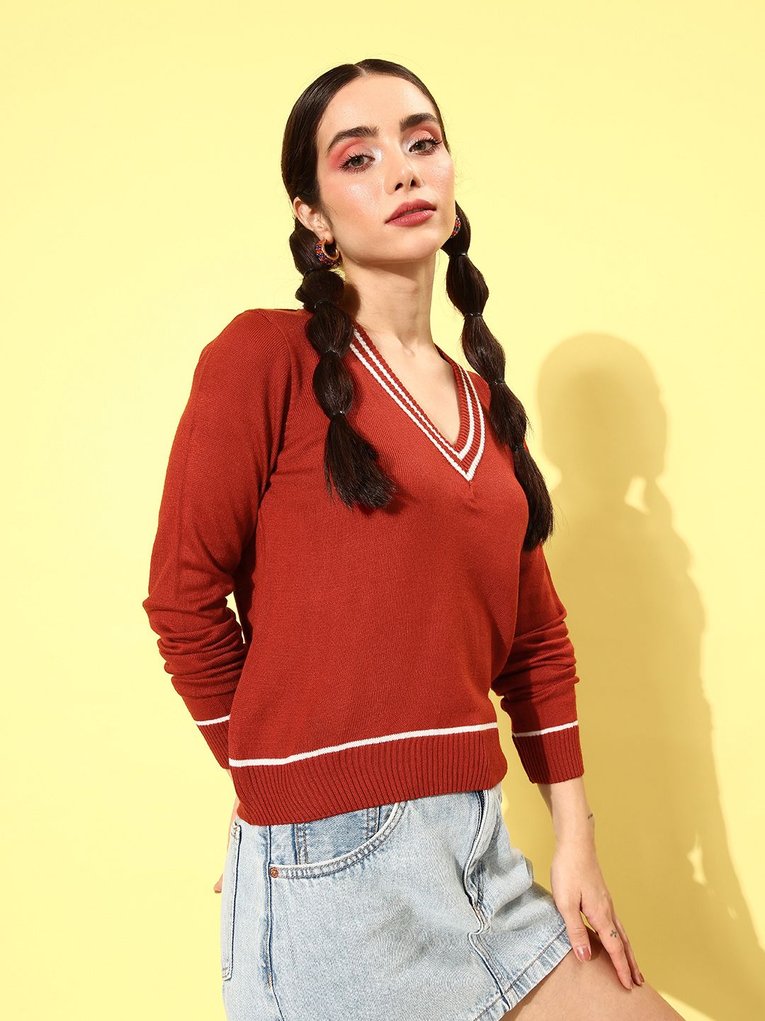 DressBerry V-Neck Ribbed Hem Pullover