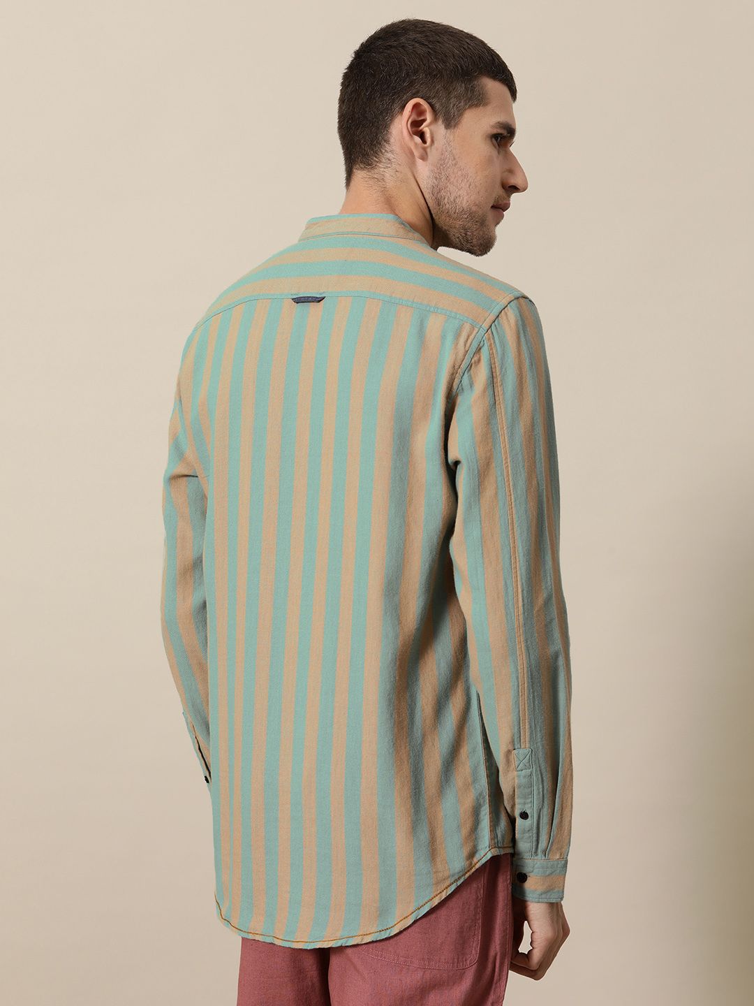 Mr Bowerbird Men Brown Tailored Fit Opaque Striped Casual Shirt