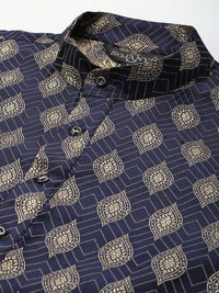 SOJANYA Men Black & Gold-Toned Ethnic Motifs Jacquard Kurta