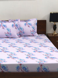 BOMBAY DYEING Blue Floral Cotton 140 TC Double Queen Bedsheet Set- 2.28 m X 2.54 m