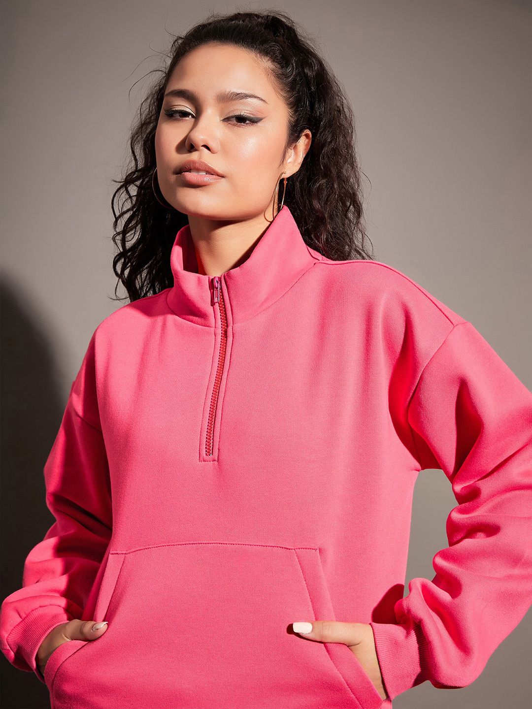 SASSAFRAS Pink Mock Collar Sweatshirt