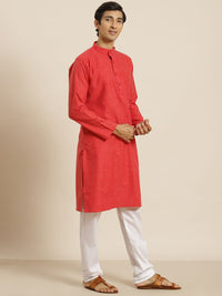 SOJANYA Men Red Solid Slub Effect Kurta