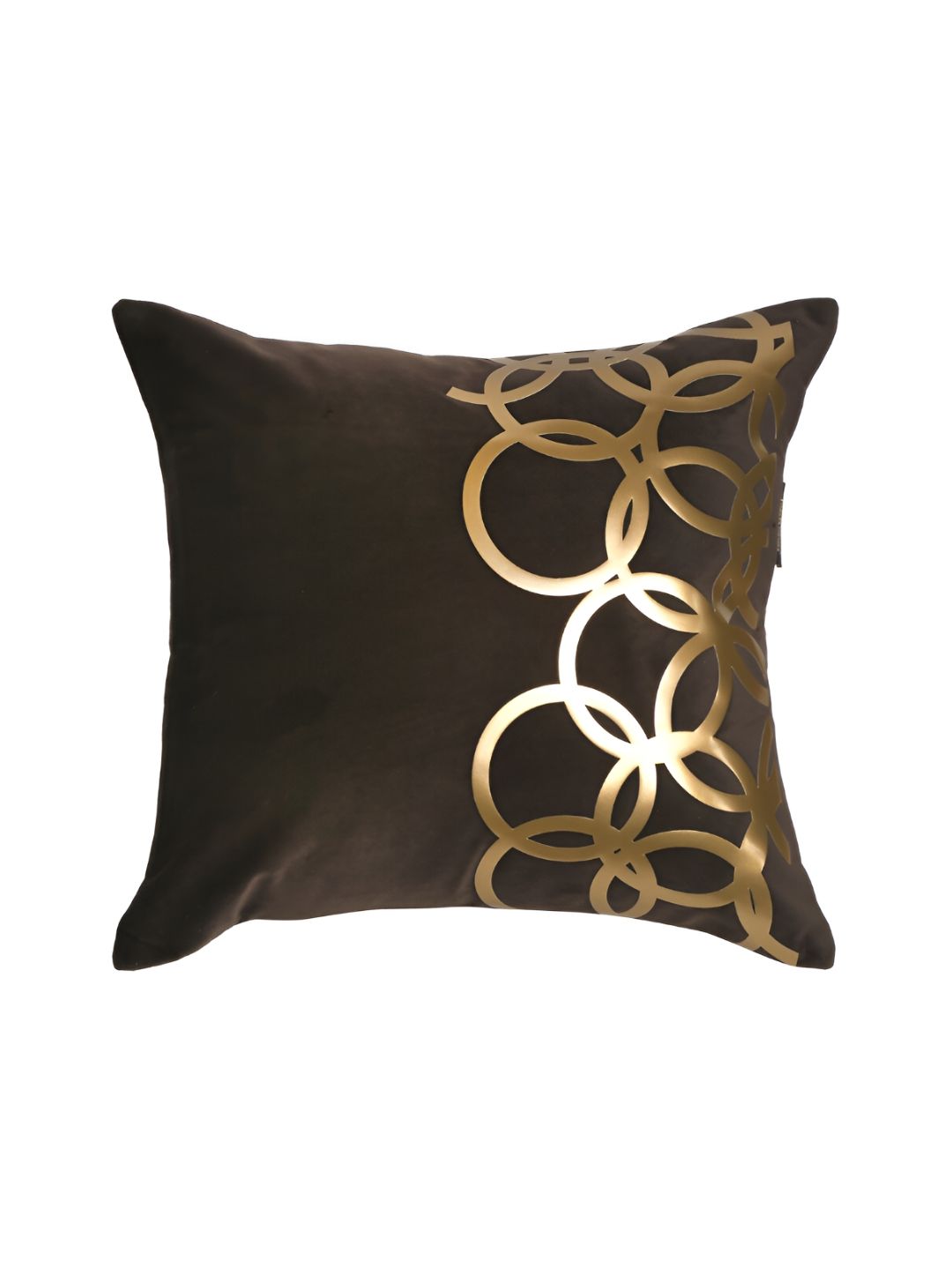 HOSTA HOMES Brown & Gold-Toned 5 Pcs Geometric Velvet Square Cushion Covers