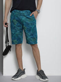 The Indian Garage Co Men Teal Blue & Green Printed Slim Fit Shorts