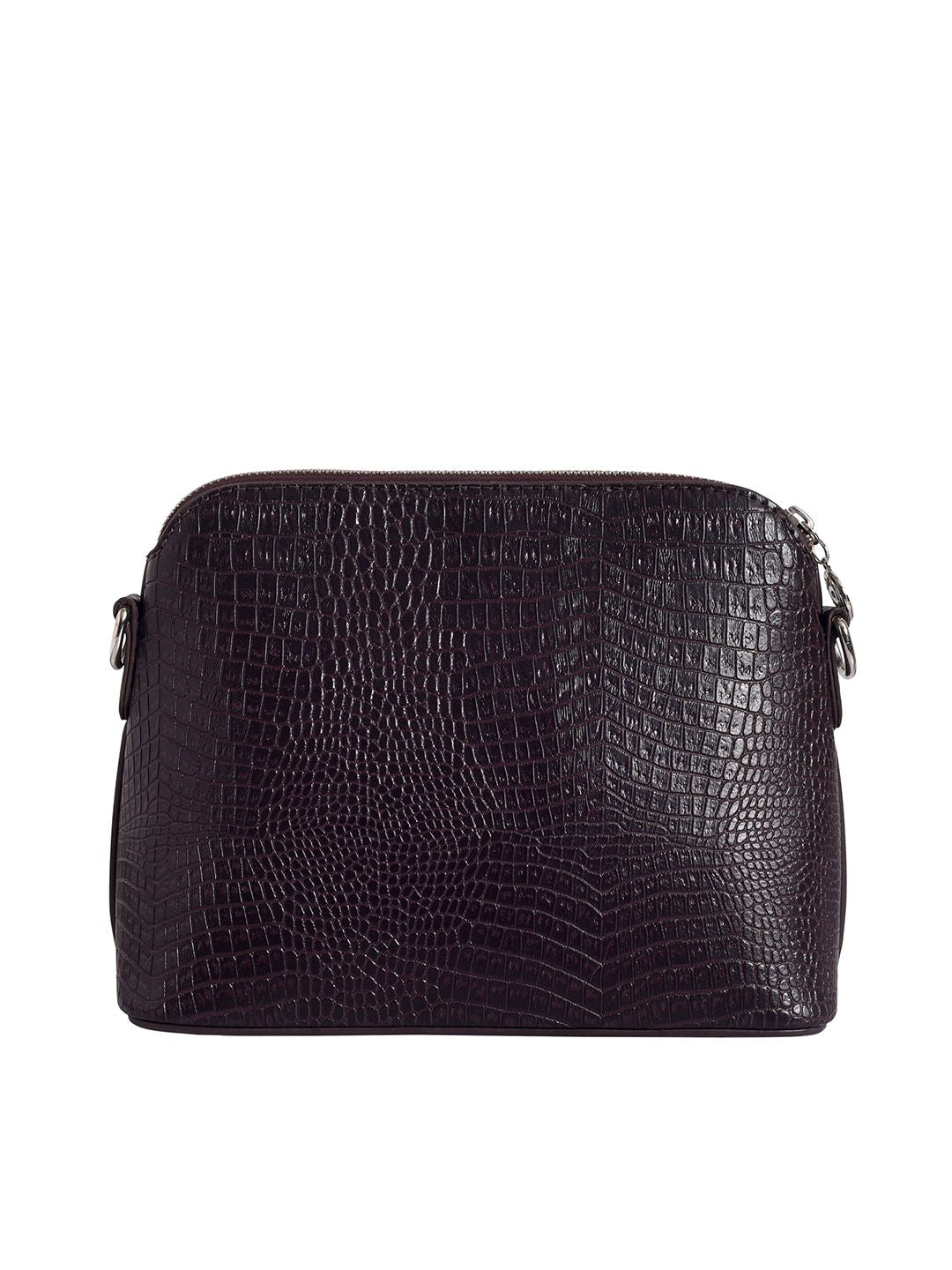 Lino Perros Women Coffee Brown Croc-Textured Structured Sling Bag