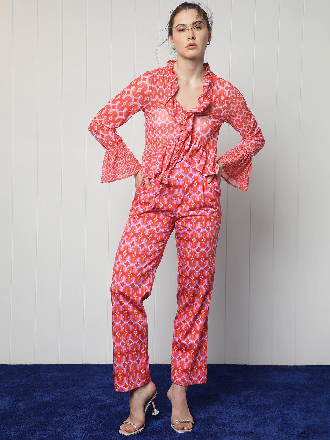 RAREISM Women Geometric Printed Slim Fit Pure Cotton Trousers