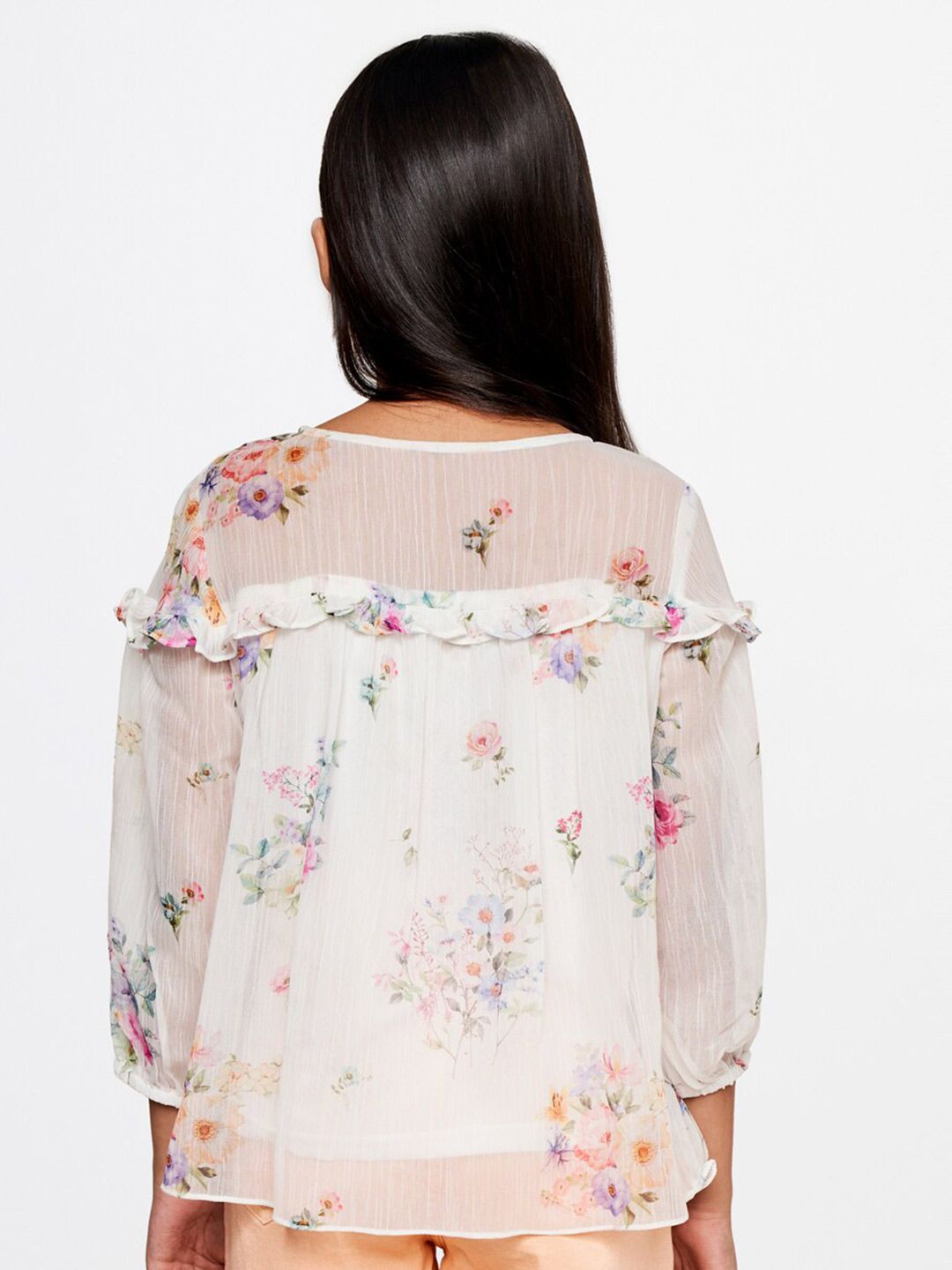 AND White Floral Print Top