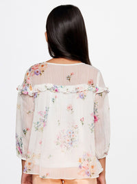 AND White Floral Print Top